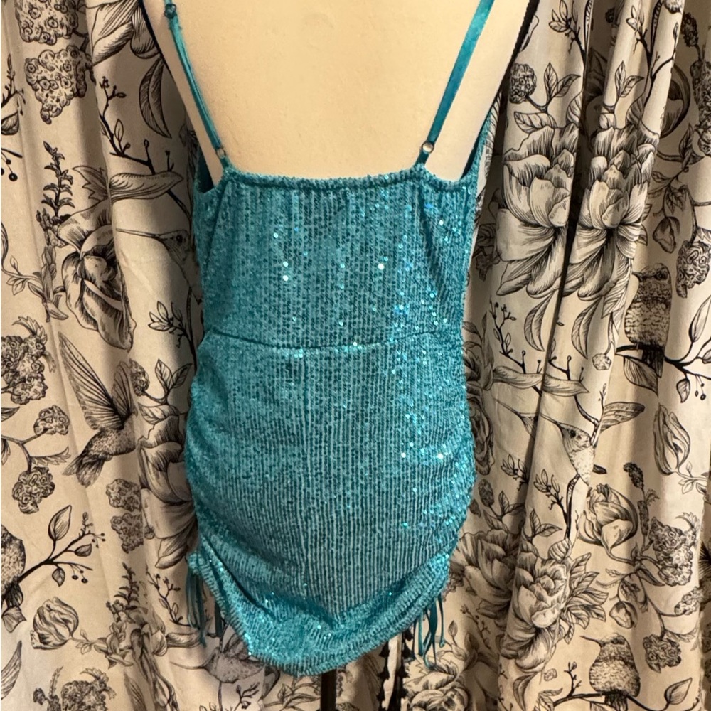 Sparkling Teal Sequin Mini Dress - Picture 4 of 6